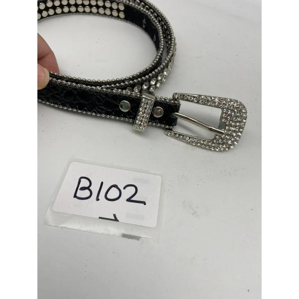 Boutique Rhinestone Belt Womens Sz SM Bling Crystal Studded Fashion Silver Black